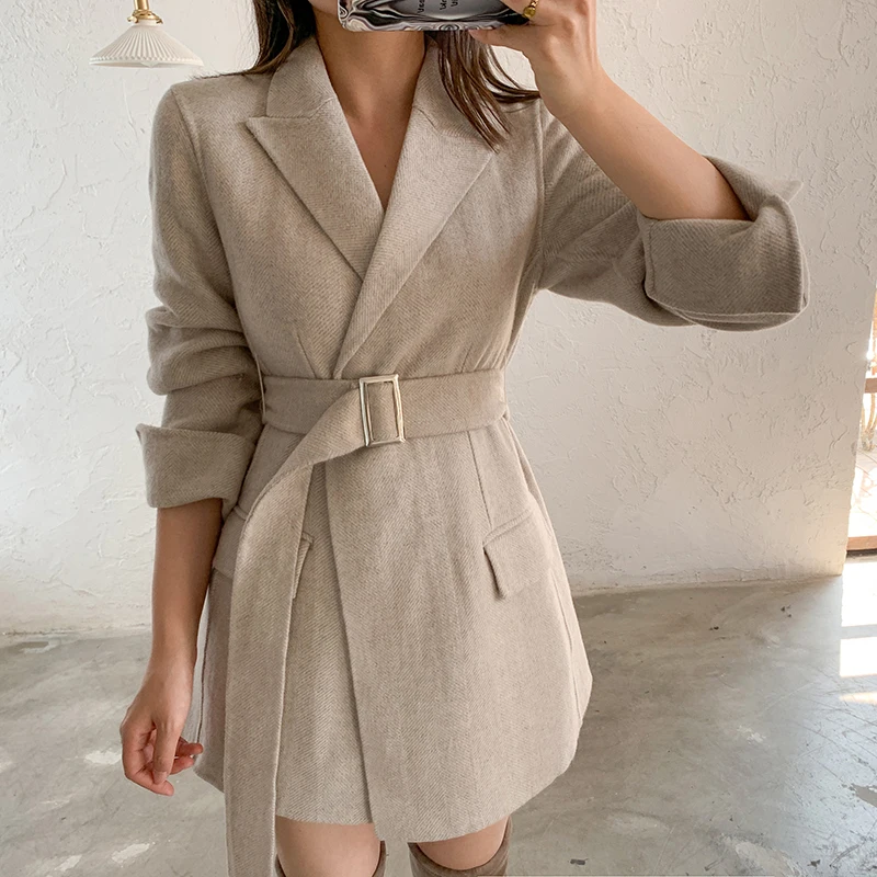 Женский шерстяной пиджак 2020 Новая мода утолщающий ремень светильник