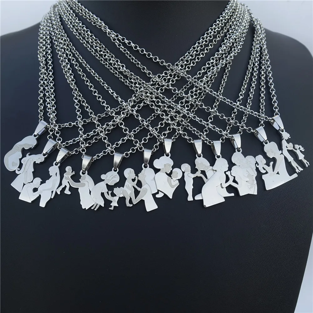 12 Pieces Set Mother's Day Sery Necklace Gravida Mom Baby Kids Children Boy Girl Women Stainless Steel Pendant Jewelry Wholesale