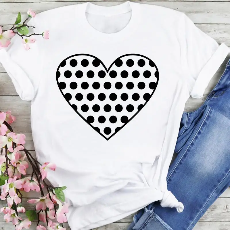 

Short Sleeve Love Heart Valentine Tees Fashion Female Clothes Tshirts Print Tops Women Ladies Summer Cartoon Graphic T-Shirt