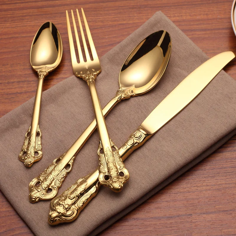 

Tablewellware Stainless Steel Cutlery Set Kitchen Gold Dinner Set Royal Dinnerware New Forks Knives Spoons Tableware Vintage Set