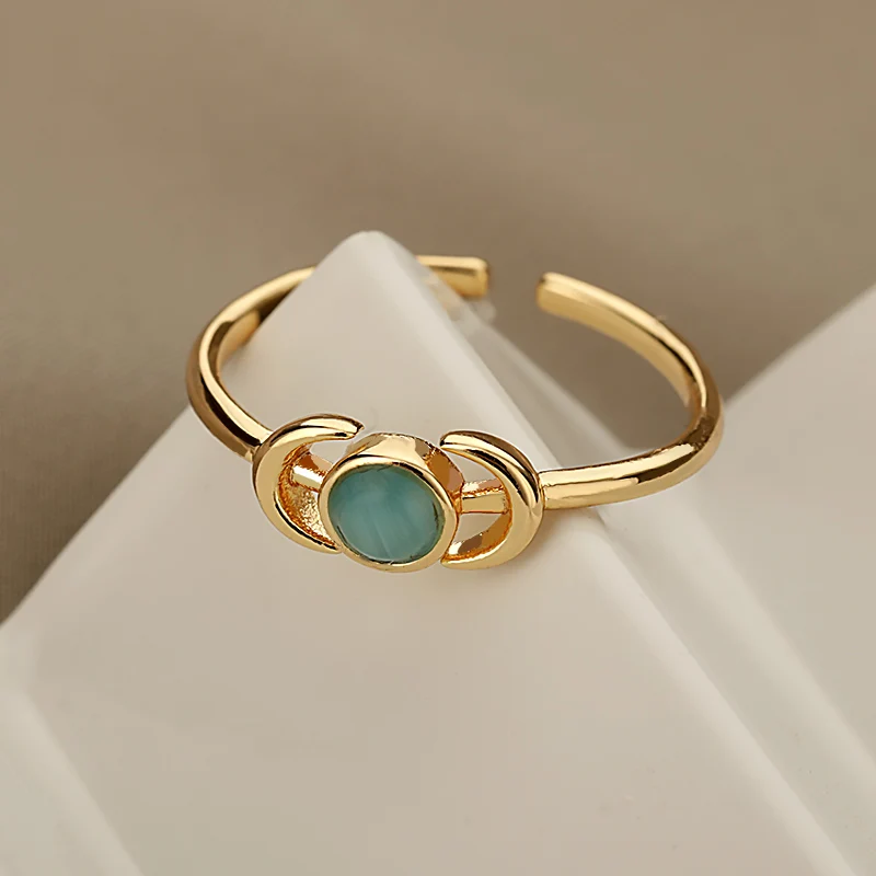 

Moon Opal Ring for Women Simple Open Rings Stainless Steel Ring Finger Accessories Buckle Rings Jewelry Gifts bague femme