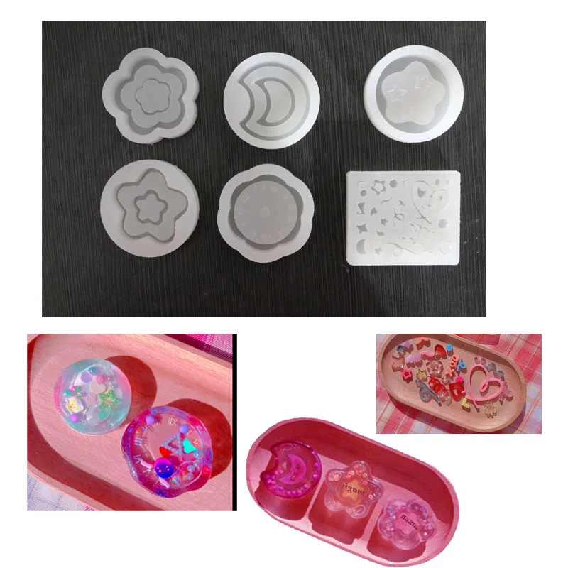 

Double Shaker Mold Moon Flawer Shakers Silicone Mould Keychain Pendant Diy Jewelry Accessory Phone Case Holder Decor Resin Molds