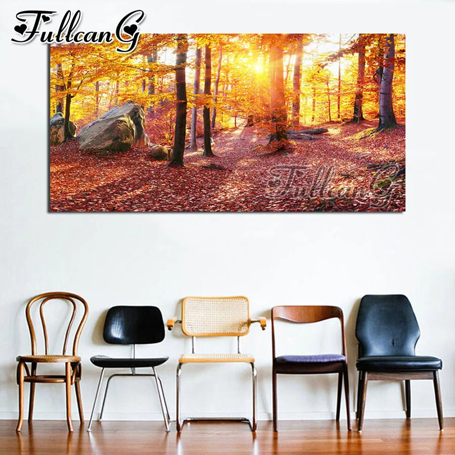 

FULLCANG woods sunset landscape large 5d diy diamond painting full mosaic square round embroidery rhinestone needlework FC2351