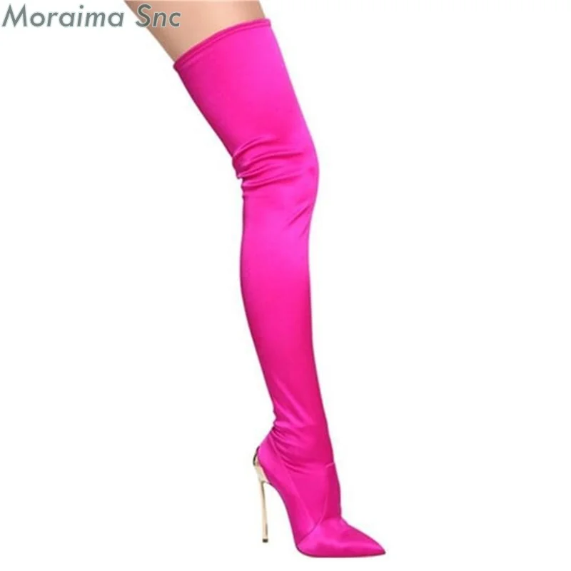 Thigh high stiletto heels high heel boots women autumn boots sexy stretch boots metal wine glass boots women Factory sales price