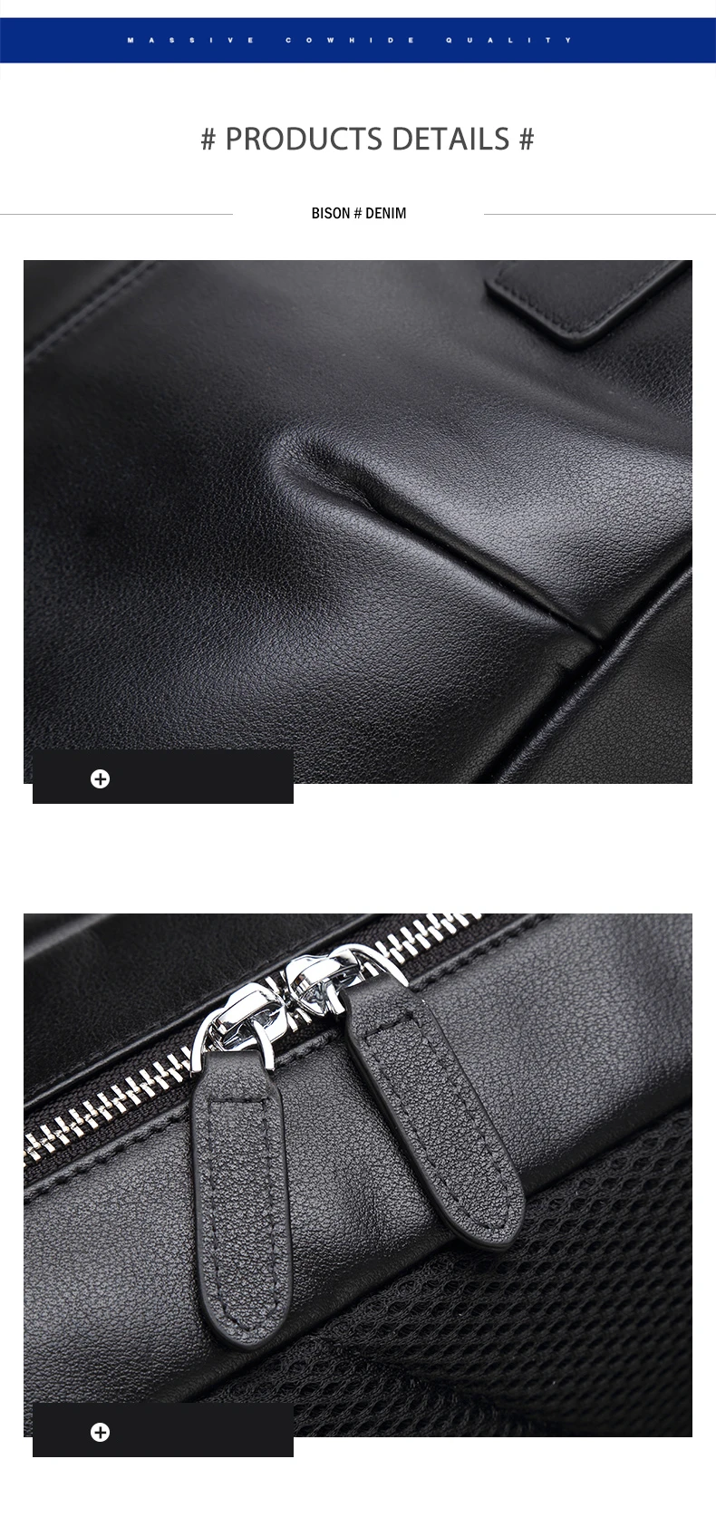 BISON DENIM, мужской рюкзак из натуральной кожи, водонепроницаемый, модный, 15,6 дюймов, школьная сумка для подростков, повседневная, дорожная сумка N2695