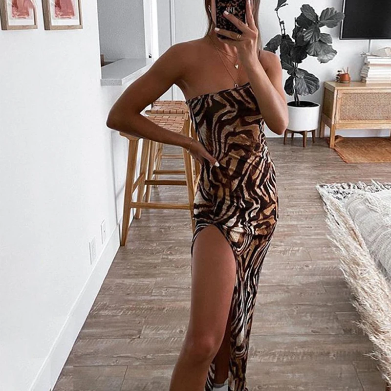 2021 элегантное женское Платье макси с принтом тигра летнее праздничное платье без