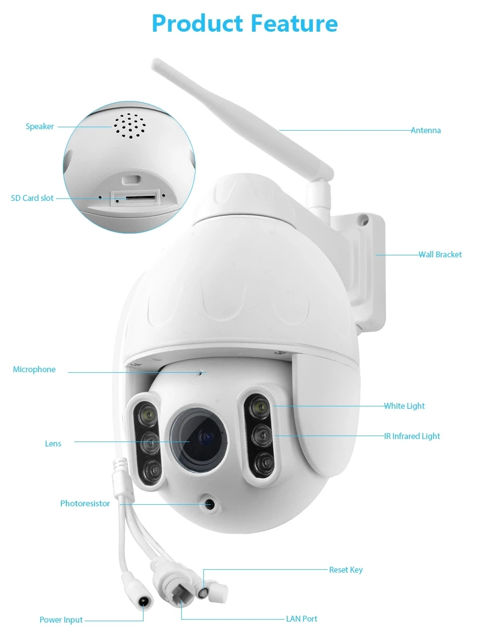 1080P беспроводной 16 кратный зум wifi камера обнаружения движения наружная PTZ IP