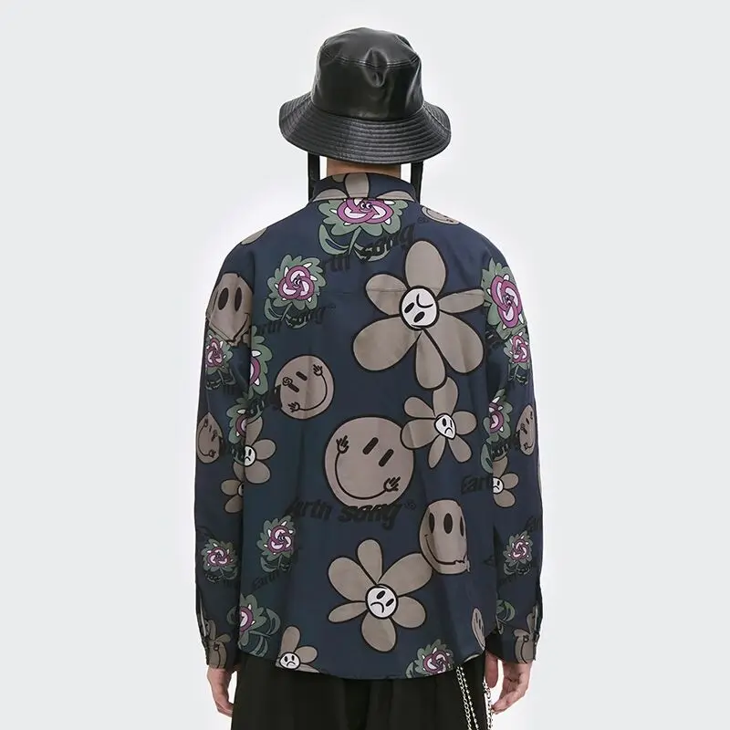 

Spring and summer Oversized couple's shirt New Smiley face print casual Long Sleeve Shirt