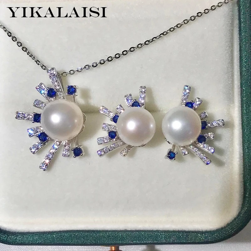 

YIKALAISI 925 пробы ювелирный комплект с серебром для женщин 8-10 мм продолговатый натуральный набор пресноводных жемчужин новое поступление оптом