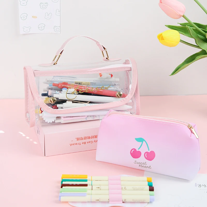 

INS style Portable Son-mother Cute pencil caseï¼ŒKawaii Stationery Bag Kids Giftsï¼ŒTransparent ,Large Capacity,Korea Stationery