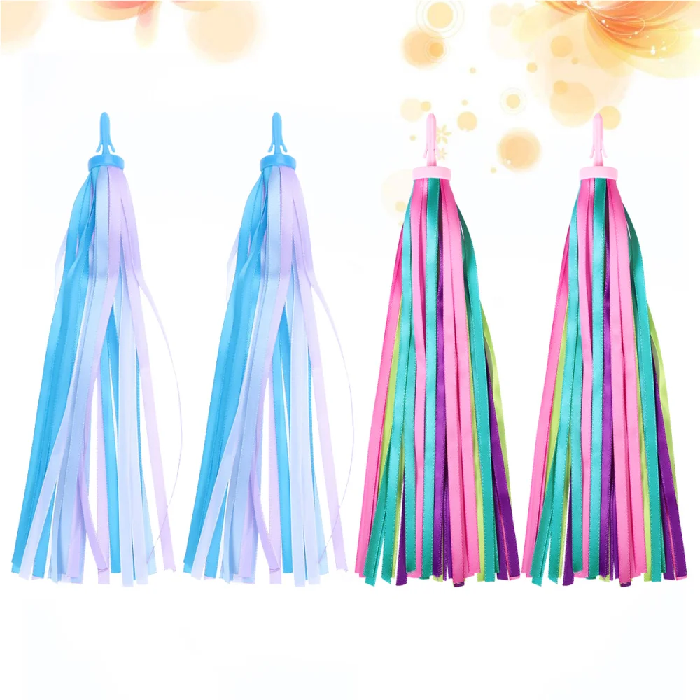 

2 Pair Bike Handlebar Ribbon Bike Handle Streamer Kids Scooter Tassel Child Bike Accessories Handlebar Decor (Assorted Color)