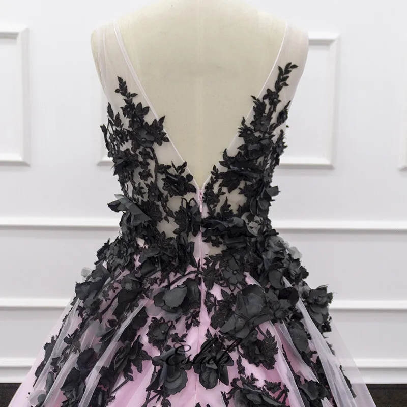 

Eslieb Free shipping Elegant 3d flower Pink wedding dresses 2020 Pearls A line V-Neck wedding dress Vestido de Noiva