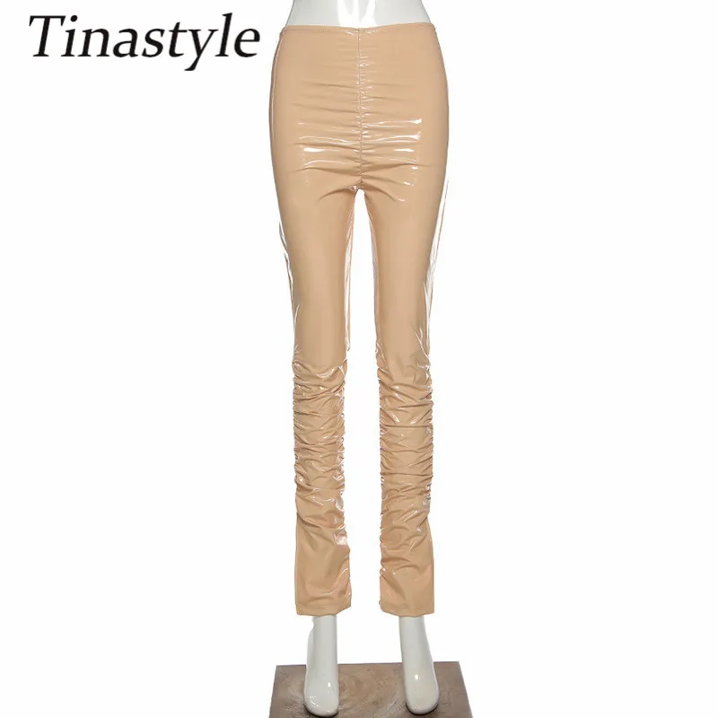 

Tinastyle Faux PU Leather High Waist Pants Women Leggings Black Sexy Split Bodycon Pencil Pants Skinny Winter Legging Streetwear