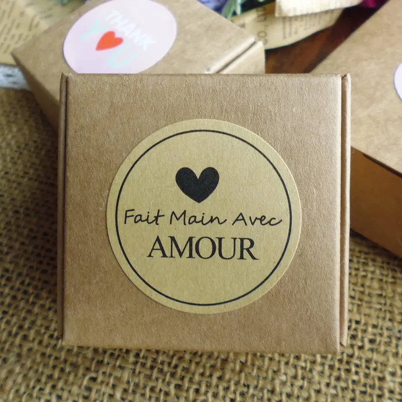 

1200pcs "Fait main Avec Amour" Kraft Seal Sticker ,French handmade Seal Label Sticker For Party Favor Gift Bag Candy Box Decor