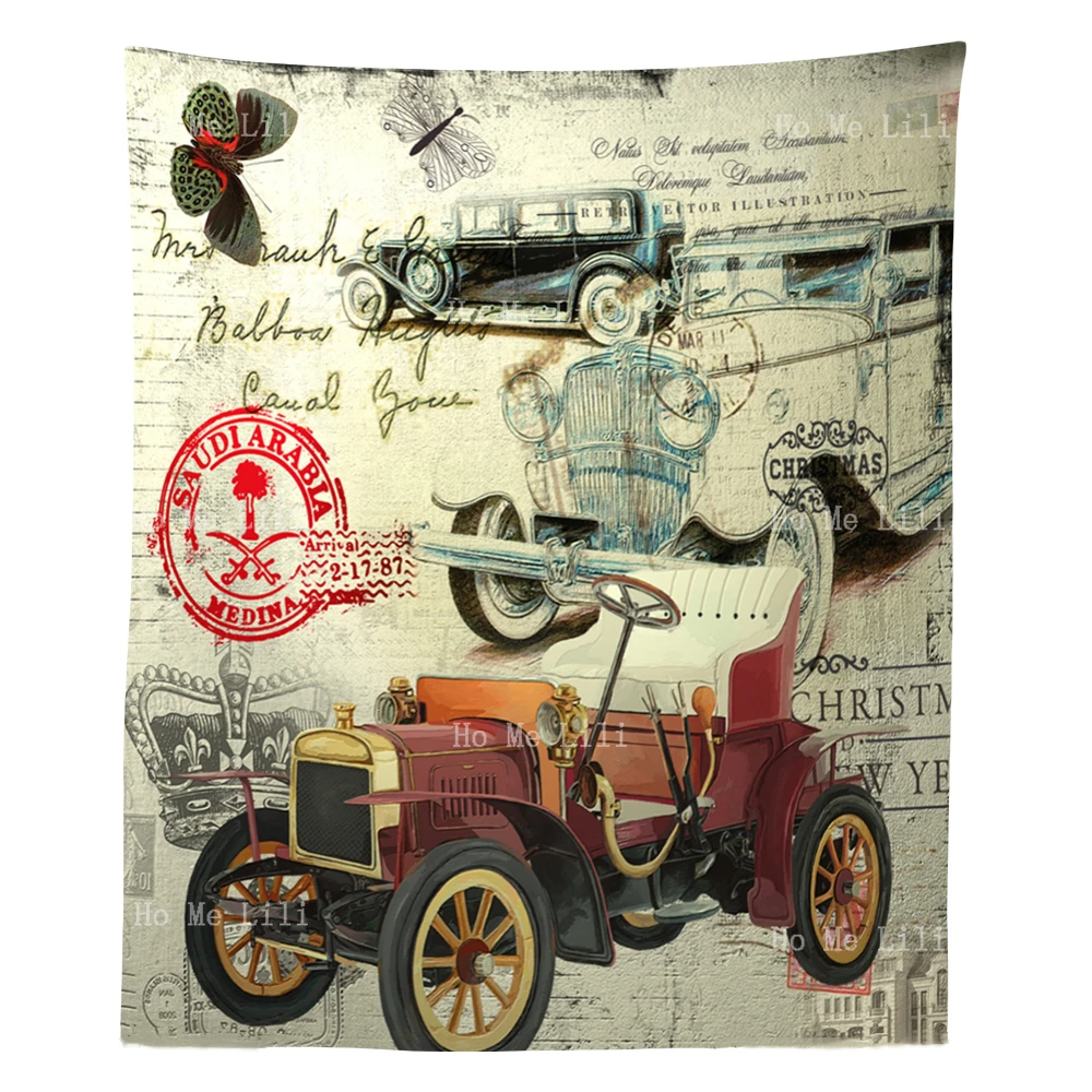 

Vintage Bubble Cars European And American Retro Flower Pictures Classic Old Automobile Scenery Tapestry For Livingroom Decor