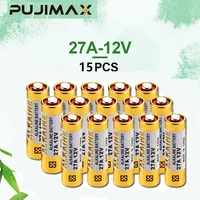 pujimax 15pcs 12v 27a alkaline batteries v27ga el812 a27 l828 high voltage dry cell battery for calculators keyfob remotes alarm