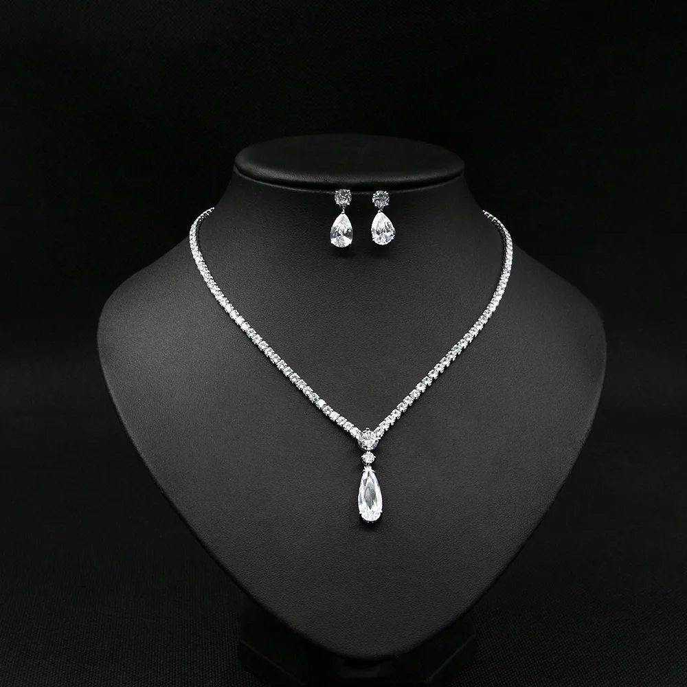 

2021 Fashion Luxury AAA Zircon Water Drop Shape Necklace Earrings jewelry Set for Women Party wedding Dress Accessories