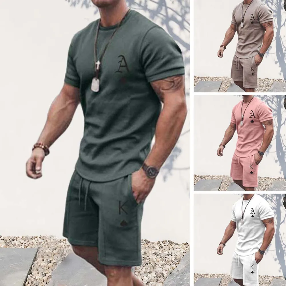 Летние шорты футболка для мужчин спортивный костюм комплект из 2 предметов