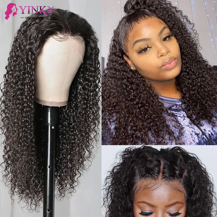 YINKY 13X6 Jerry Curly Lace Frontal Wig 250 Density Lace Wig Brazilian Kinky Curly Wig 360 Full Lace Human Hair Wigs Pre Plucked