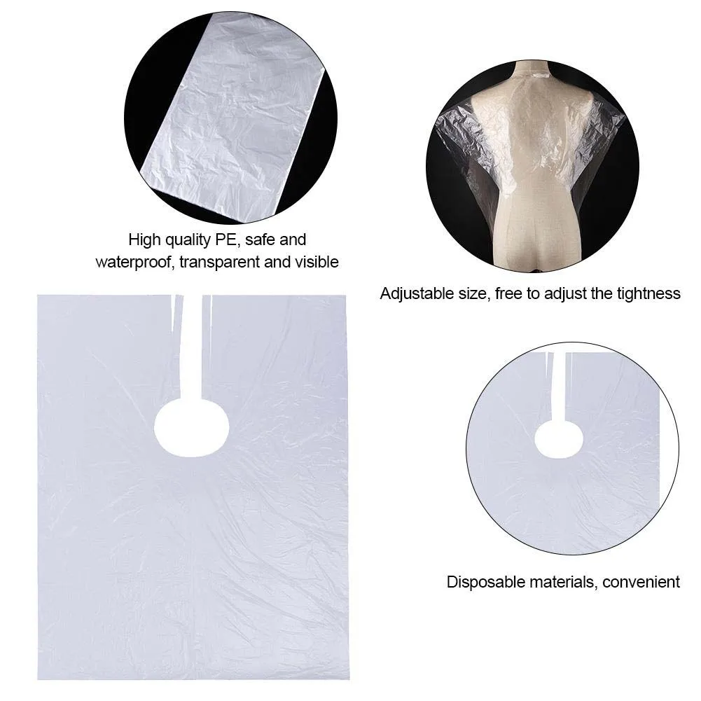 

100Pcs Waterproof Hair Cutting Capes Disposable PE Apron Cutting Perm Dye Hair Capes Transparent Haircut Apron Salon Barber Tool
