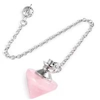 silver plated cone rose pink quartz pendant link chain opalite opal for party gift fashion jewelry