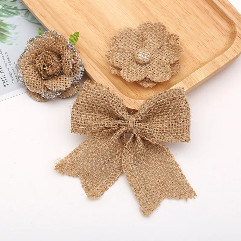 1 шт. обувь и шляпы украшение из мешковины цветы Рождество свадьба вечеринка