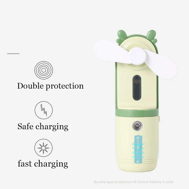 

Portable 2 In 1 Mini Fan Humidifier USB Rechargeable Handheld Fan Water Spray Mist Fan Face Steamer Air Conditioner for Outdoor