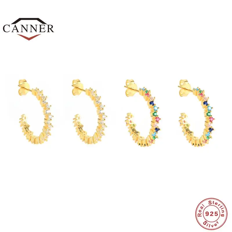 

CANNER INS Style 925 Sterling Silver Colorful Zircon Crystal Cartilage Piercing Earings Stud Earrings Women Jewelry Pendientes