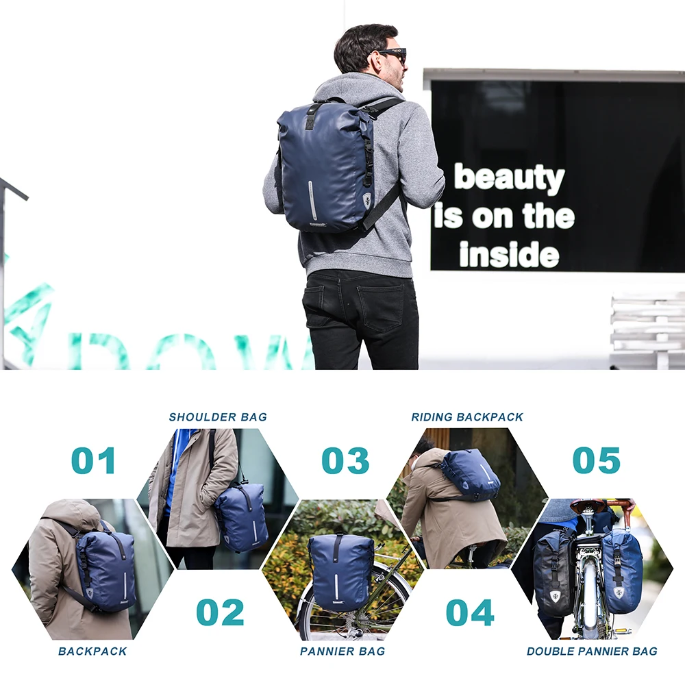 Сумка для велосипеда синяя и черная водонепроницаемая 20 л