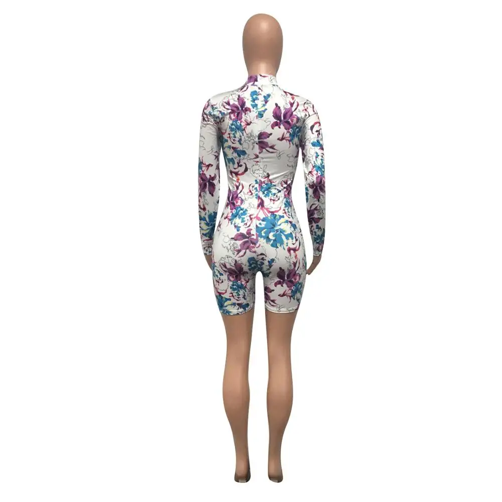 Женский Облегающий комбинезон с длинным рукавом и цветочным принтом Adogirl