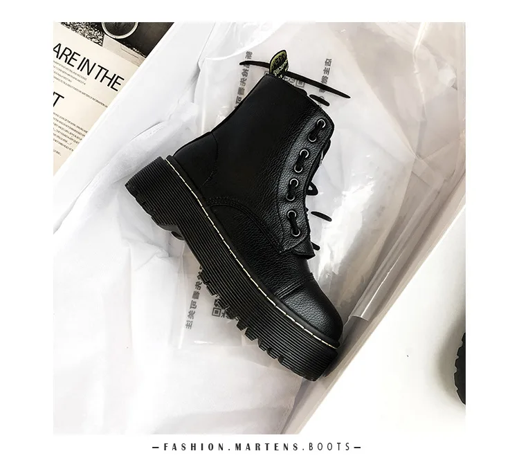 Женская Осенняя обувь; botas mujer; женские Ботинки martin из искусственной кожи; модные брендовые женские мягкие ботильоны с перекрестной шнуровкой; Цвет Черный
