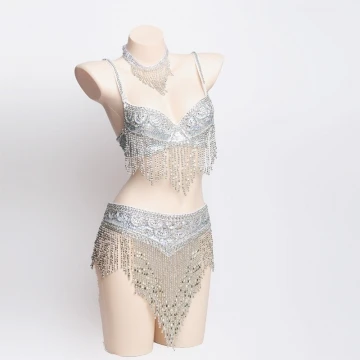 Женщины танец живота одежда сексуальные кисточки бисер бюстгальтер + пояс 2 шт.
