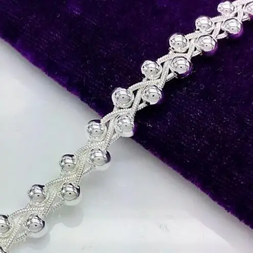 Женские 925 пробы, серебряные, модные, очаровательные, вечерние, с бусинами, на цепочке, женский элегантный браслет на руку, ювелирное изделие, подарок в римском стиле