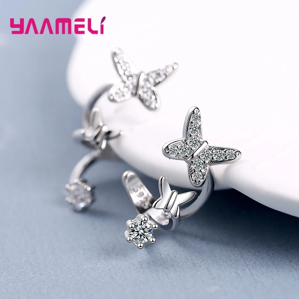 

925 Sterling Silver Cute Butterfly Crystal Stud Earrings For Women Girls Wedding 2021 Trend Fashion Jewelry Wholesale