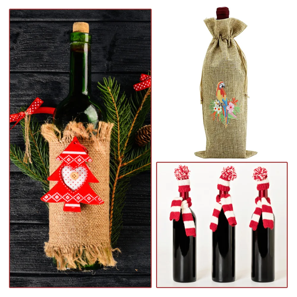 Diamond Painting Red Wine Bottle Cover DIY Flowers Special-shaped Drill Kit Rhinestone Mosaic Art Drawstring Bags Table Decor | Дом и сад