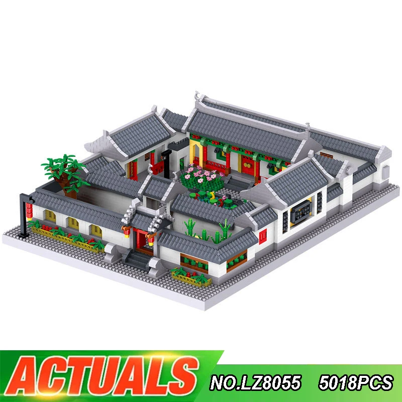 

LEZI LZ8055 миниатюрные алмазные частицы в китайском стиле Siheyuan сборные строительные блоки модель DIY Детская игрушка Рождественский подарок