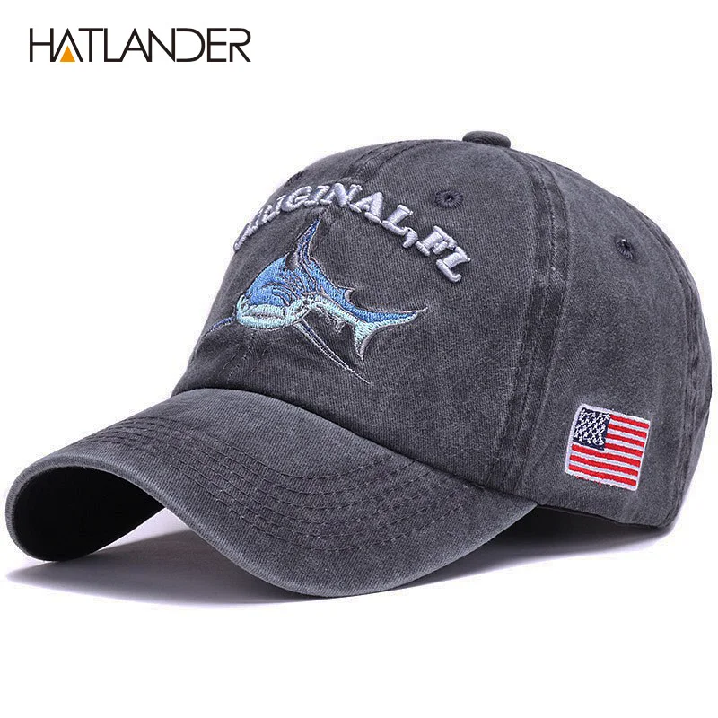 black HATLANDER Модная хлопковая бейсбольная Кепка с вышивкой Акула мужская шляпа винтажная Спортивная шляпа Открытый gorras регулируемая хип-хоп кепка - Цвет: black