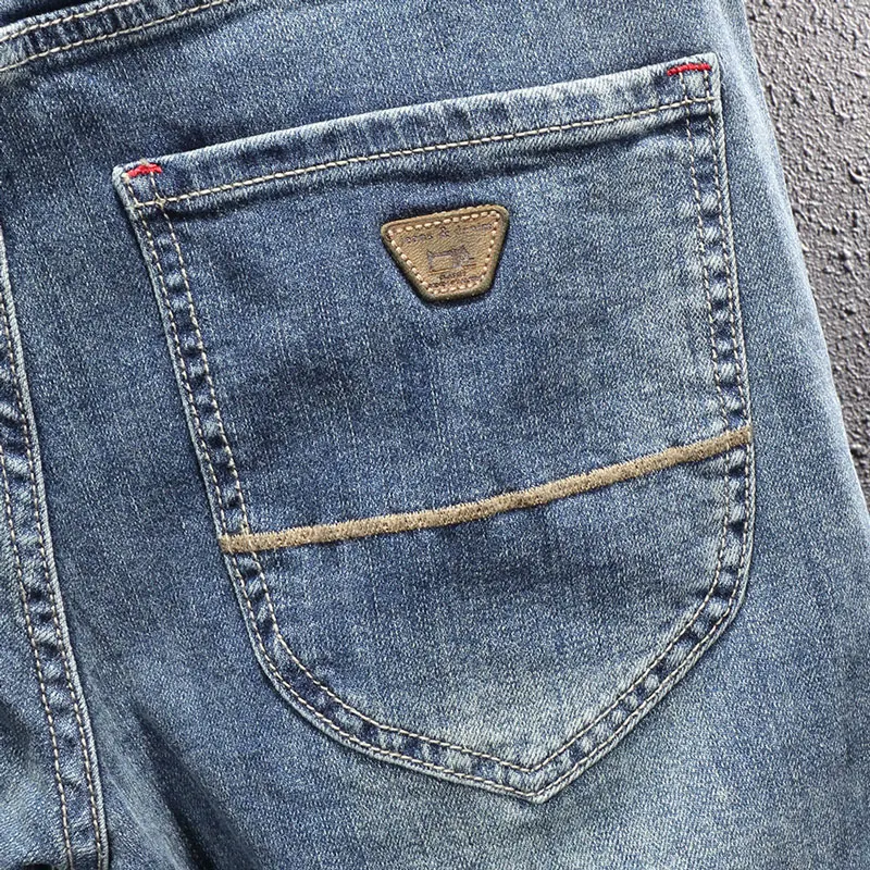 European Vintage Fashion Men Jeans Retro Blue Elastic Slim Fit Classical Designer Jeans Men Korean Style Casual Denim Pants