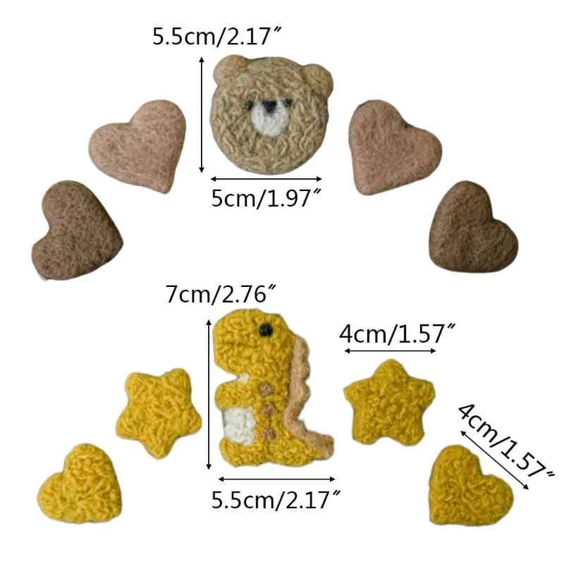 

5Pcs/Set DIY Handmade Baby Wool Felt Dinosaur Stars Love Heart Home Party Decor 40JC