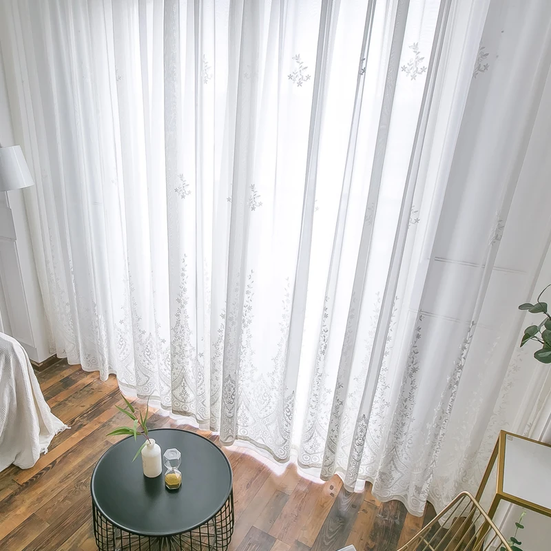 

White Luxury Sheer Curtain for Living Room Flocking Tulle Curtain for Bedroom Partition Drape Yarn Balcony Fabric S412#C