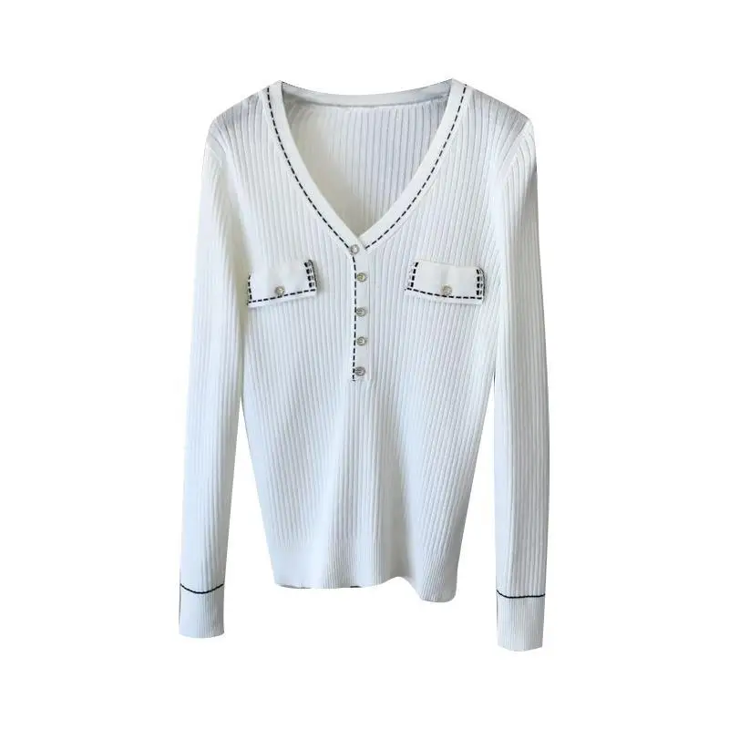 

Spring 2021 new v-neck sweater women's sweater fashion long-sleeve with slim undershirt