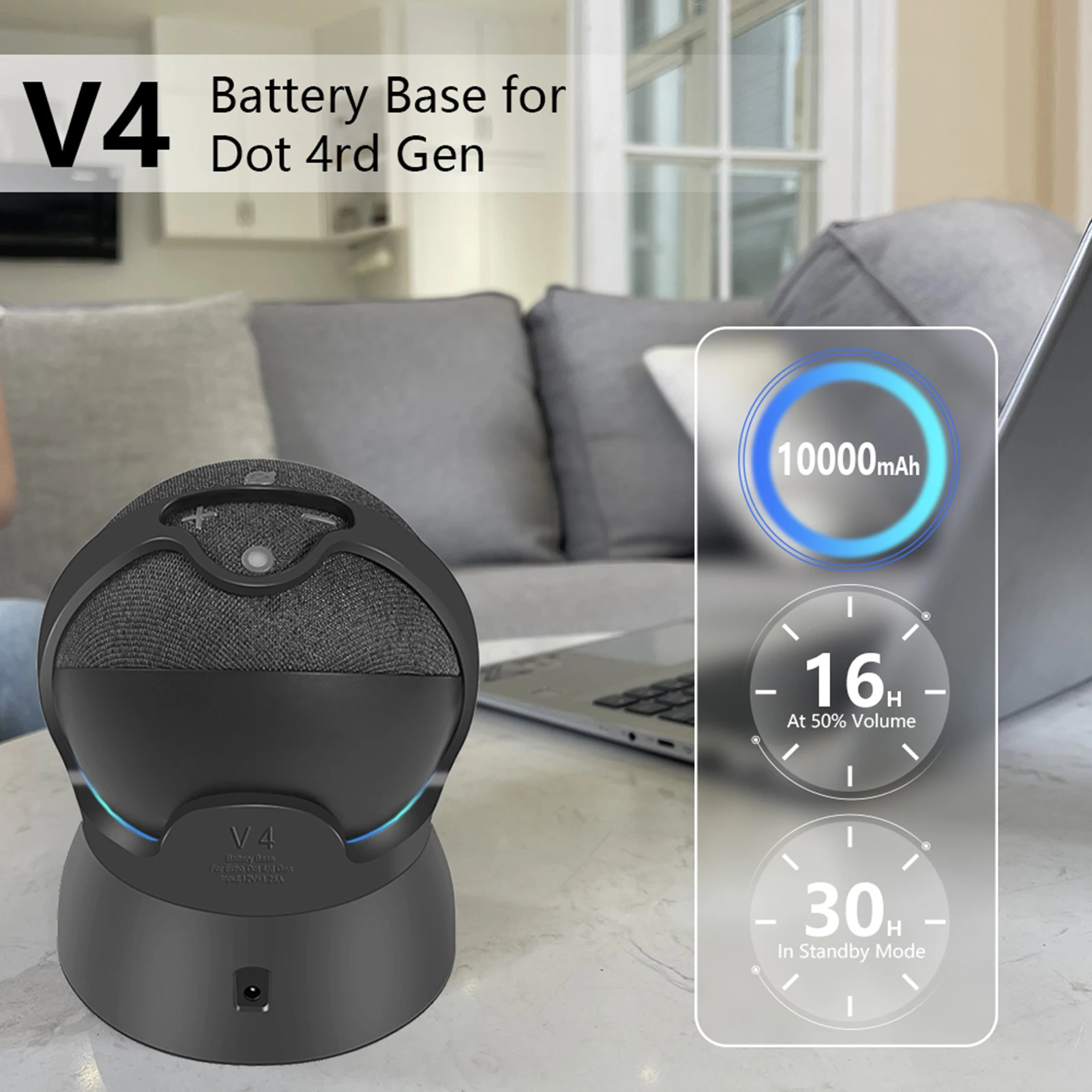 

Портативная аккумуляторная док-станция, 10000 мАч, для Amazon Echo Dot 4 4-го поколения, док-станция для умных динамиков Alexa, подставка для зарядного ус...