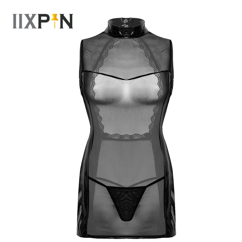 Женское сексуальное мини платье с стринги комплект нижнего белья эротическое