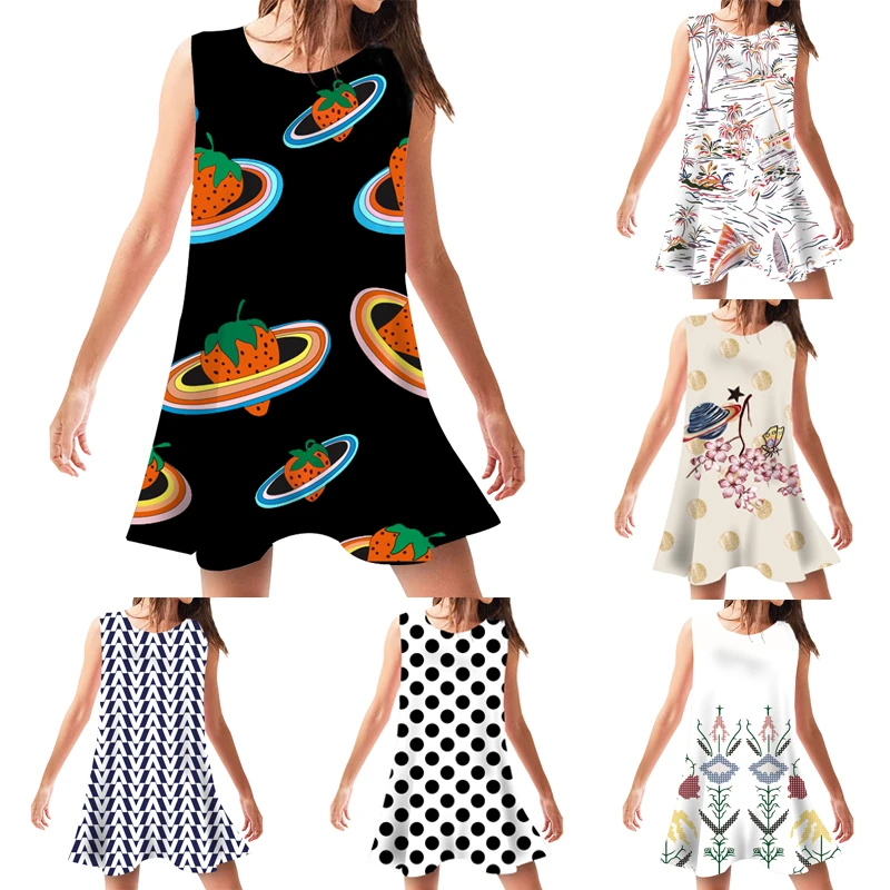 Women Dresses Summer Loose Casual Dress Female Vintage Print Sundress Sleeveless Swing Short Beach Wear Vestidos Mujer | Женская одежда