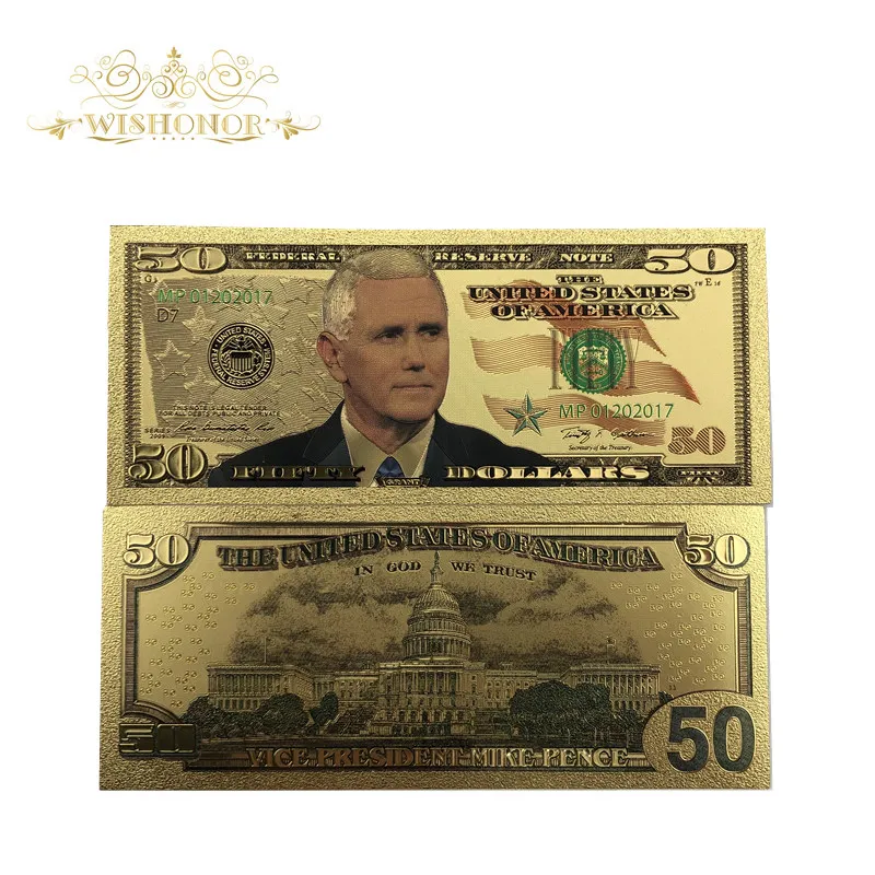 10 шт./лот новые цветные банкноты США 50 долларов в 24K позолоченные бумажные деньги
