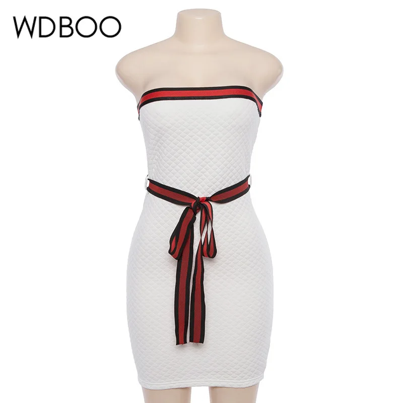 WDBOO платье без бретелек с лентой и поясом Бандажное вечернее белое черное женское