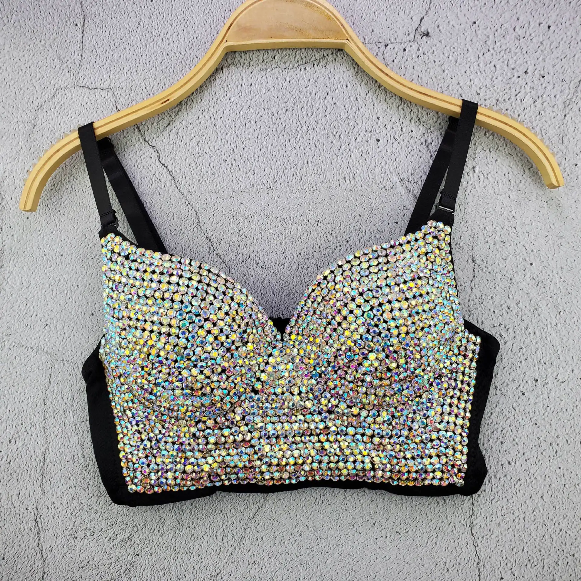 8 Colors Women High Street Beading Diamonds Top Party Club Stage Arena Spaghetti Strap Short Designer Fashion Sparkly Camis