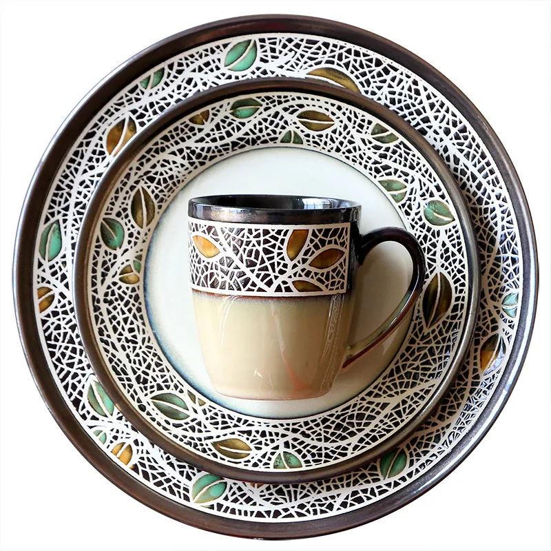 Керамическая посуда в европейском стиле ретро креативная тарелка и чашка набор