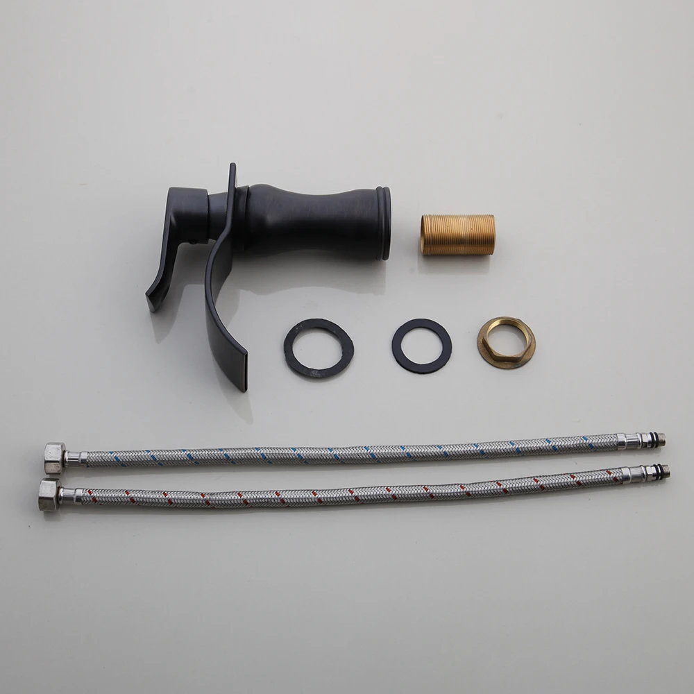 KEMAIDI Black ORB Basin Sink Mixer Waterfall Bathroom Faucet Solid Brass Deck Mounted Tap Simple Design | Обустройство дома