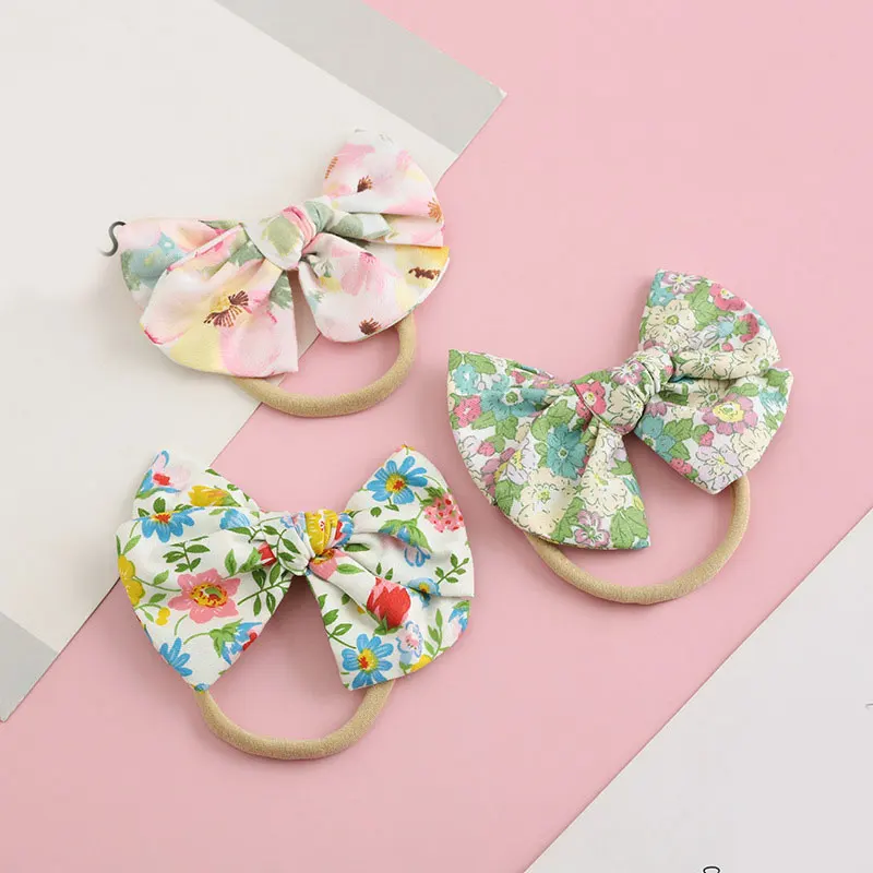 

Nylon Baby Bows Headbands Elastic Cotton Cloth Floral Fruit Printed Hair Band Traceless Infant Cute Hairband Kid Turban Headwrap